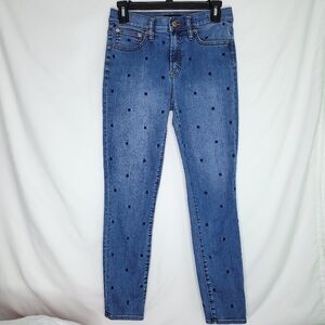 J CREW Women's 9" High Rise Toothpick Jeans With Embroidered Dots Size 27